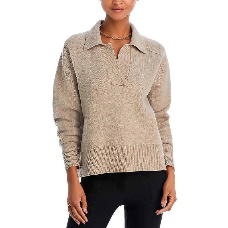Womens Collared Ribbed Trim Pullover Sweater Stretchy Elastic Breathable