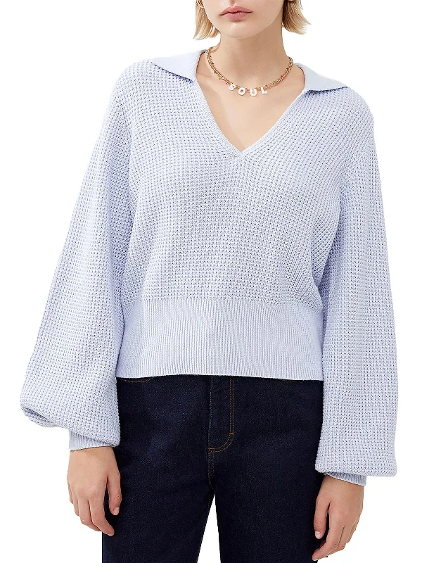 Womens Cotton Collared Pullover Sweater Glossy Satin Silk