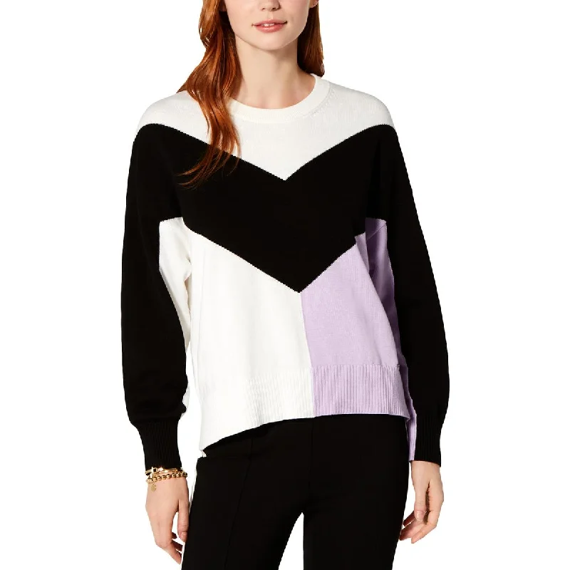 Womens Cotton Colorblock Pullover Sweater Elegant Classic Vintage
