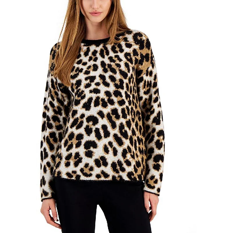 Womens Crewneck Long Sleeve Pullover Sweater Print Jacquard Patchwork