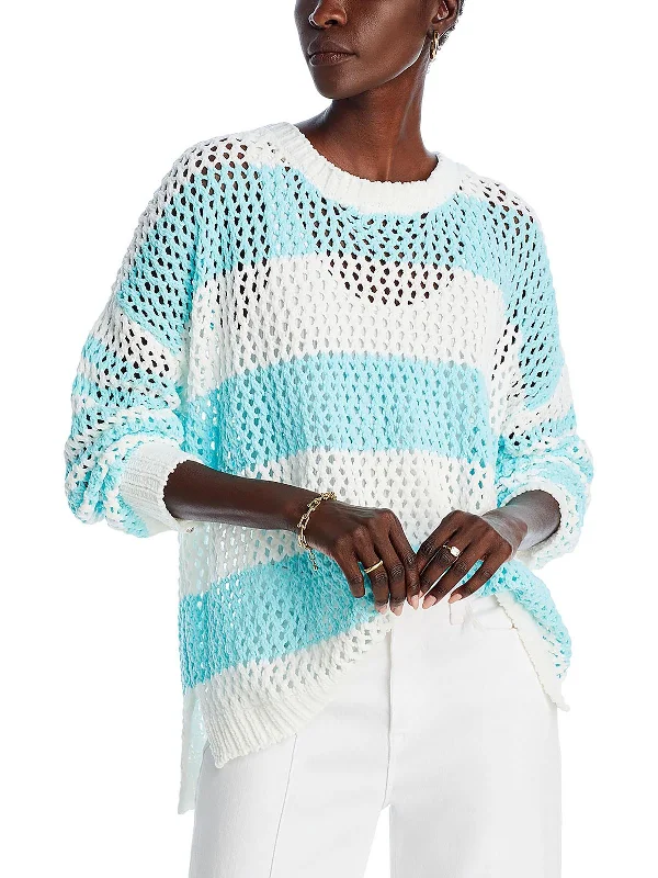 Womens Crewneck Ribbed Trim Pullover Sweater Velvet Chenille Corduroy