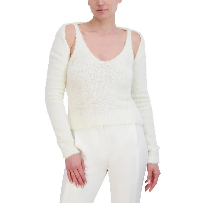 Womens Eyelash Ribbed Sweater Set Real Fur Shearling Chenille