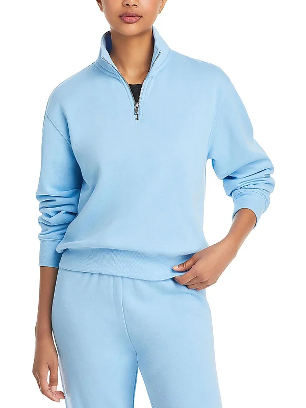 Womens Half Zip Warm Pullover Sweater Solid Print Embellished