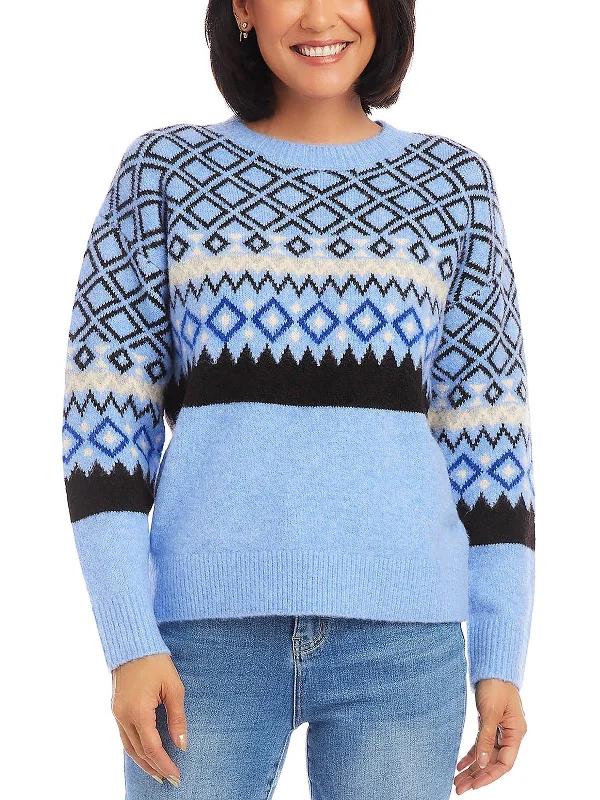 Womens Knit Crewneck Pullover Sweater Nylon Fabric Polyester Fabric Spandex Fabric
