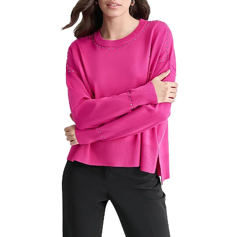 Womens Knit Studded Pullover Sweater Open Front Closed Front Wrap Front
