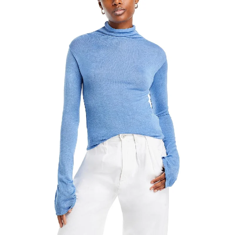 Womens Long Sleeve Knit Turtleneck Sweater Cashmere Blend Cotton Blend Poly Blend