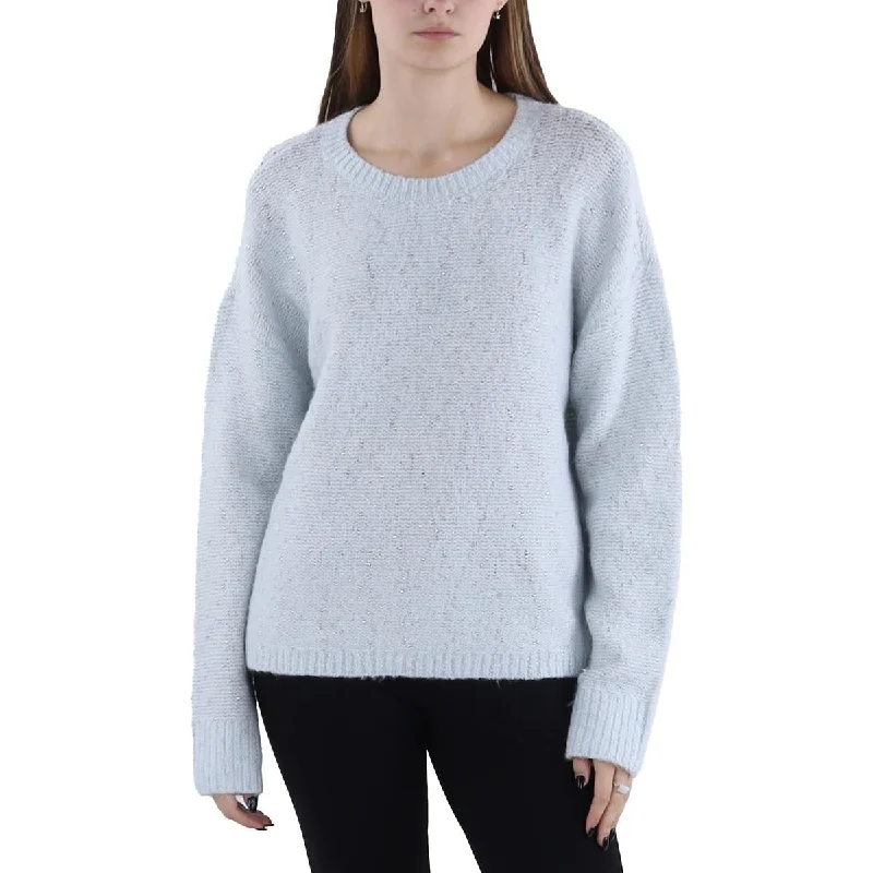 Womens Metallic Crewneck Pullover Sweater Plaid Sweater Polka Dot Checkered