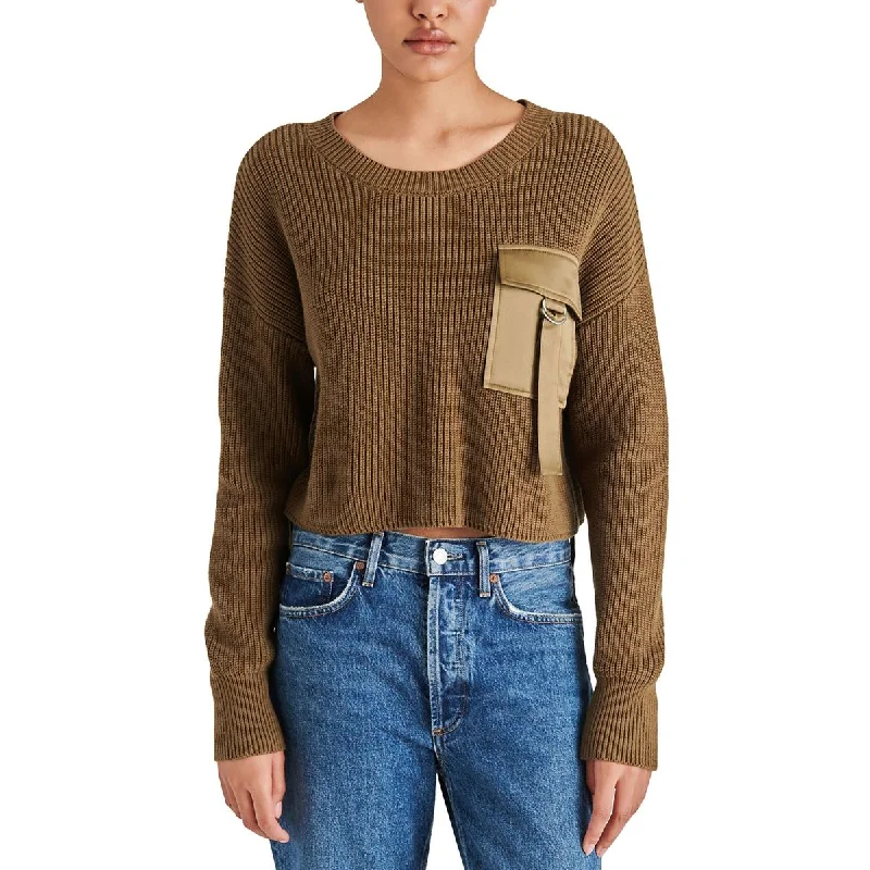 Womens Ribbed Trim Buckle Crewneck Sweater Wool Sweater Cotton Sweater Cashmere Sweater