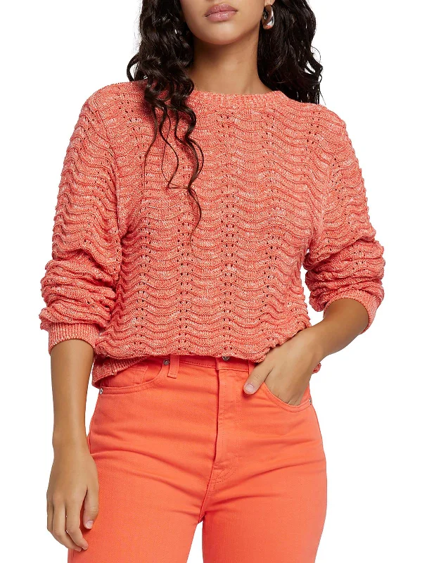 Womens Ribbed Trim Low Neck Pullover Sweater Tailored Straight A-Line