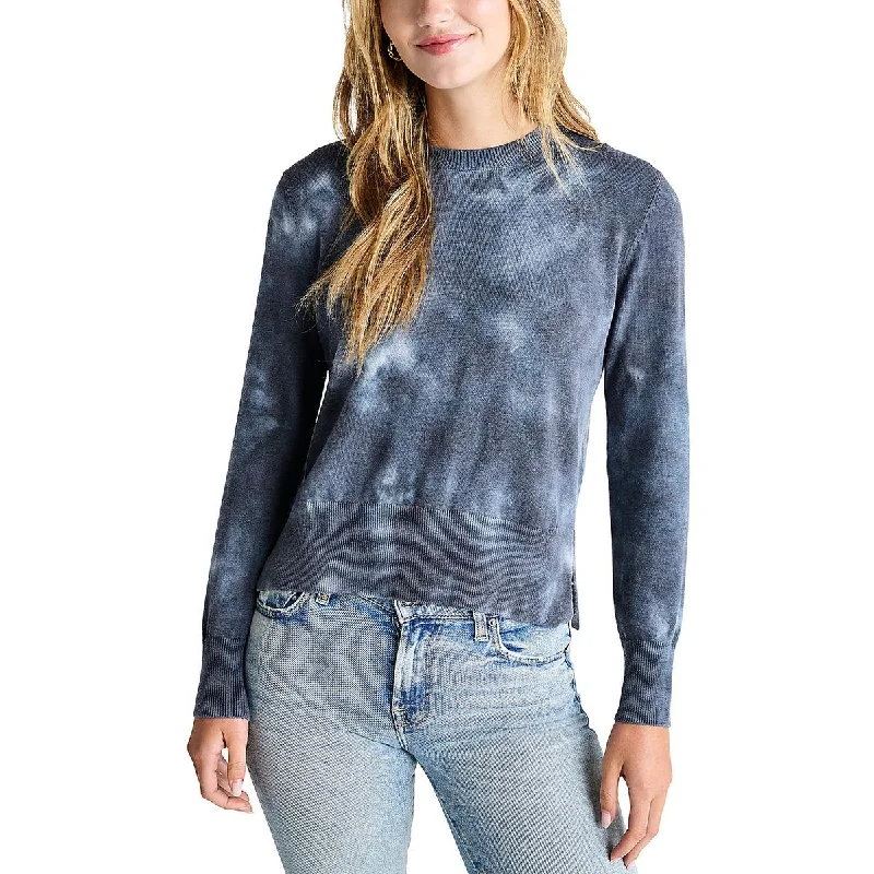 Womens Ribbed Trim Printed Crewneck Sweater Hooded Caped Shawl Collar