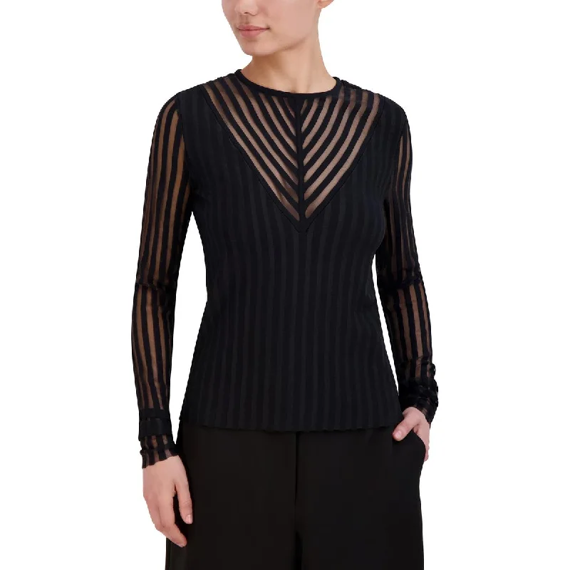 Womens Sheer Long Sleeve Pullover Sweater Lace Blend Ribbed Blend Corduroy Blend
