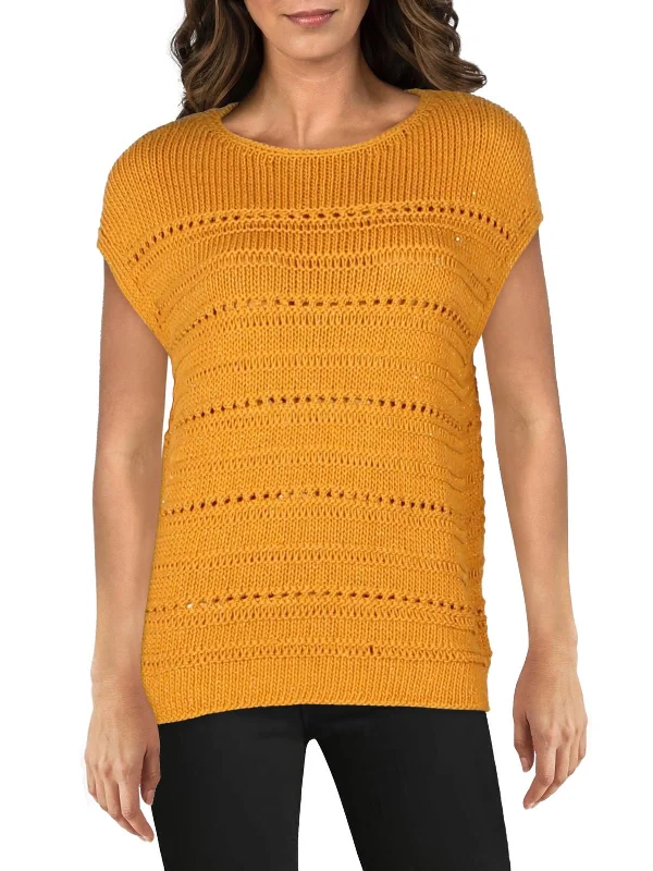 Womens Silk Blend Eyelet Sweater Tailored Straight A-Line