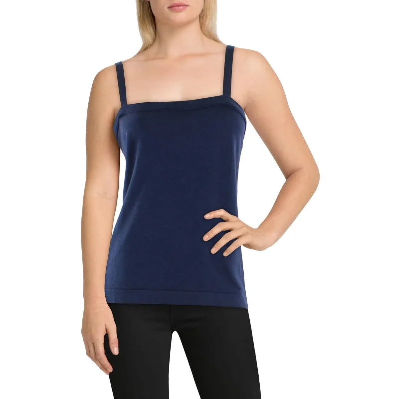 Womens Square Neck Knit Tank Top Sweater Fleece Fabric Down Fabric Feather Fabric