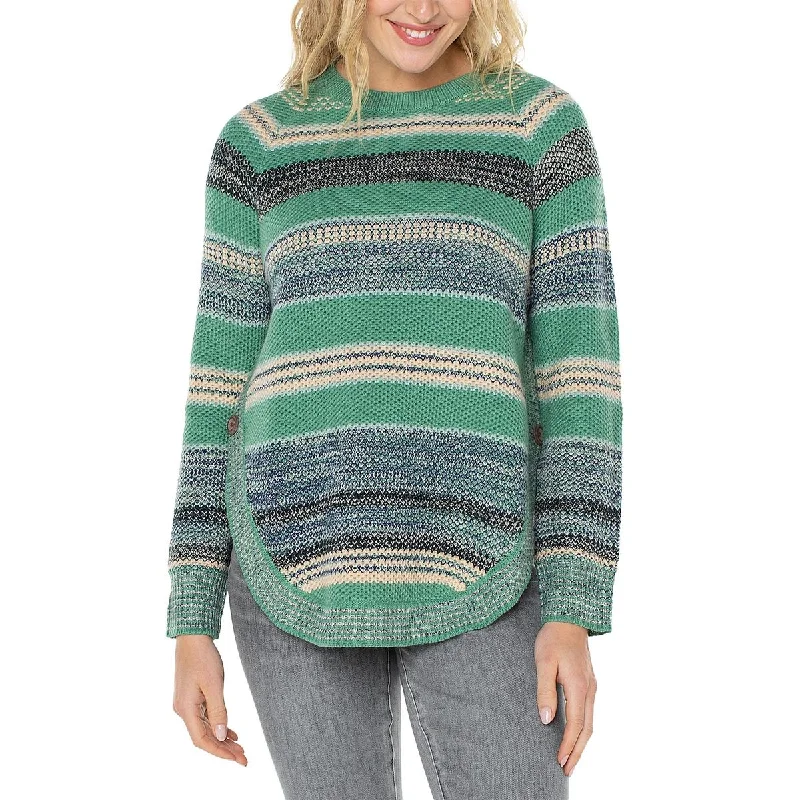Womens Striped Raglan Sleeve Pullover Sweater Herringbone Houndstooth Plaid