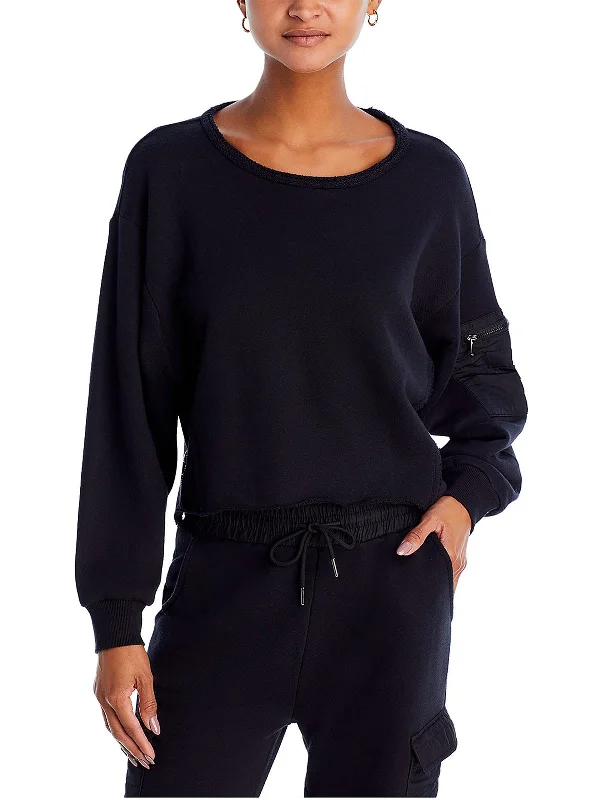 Womens Utility Crewneck Crop Sweater Cotton Fabric Linen Fabric Terry Fabric