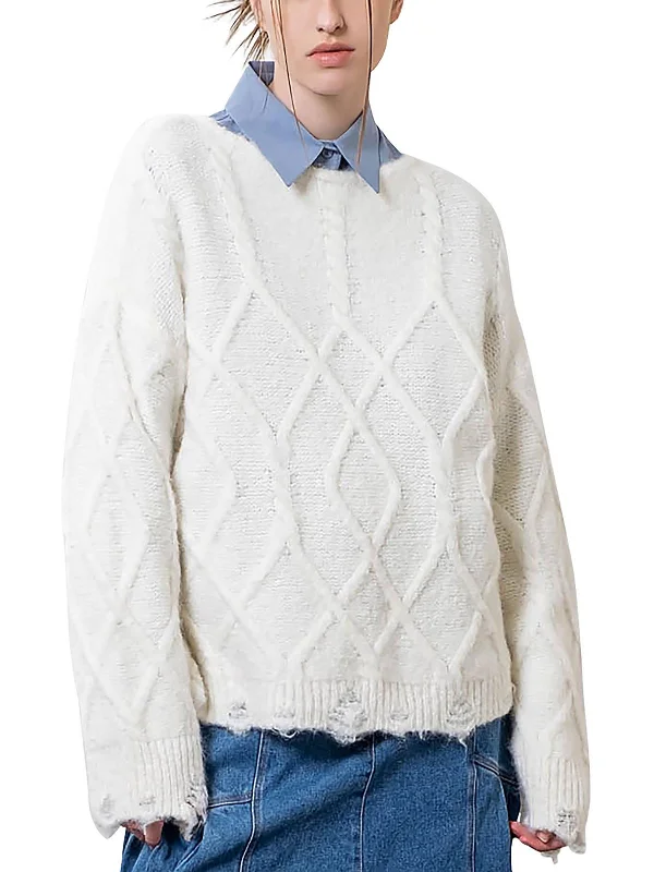 Womens Wool Blend Cable Pullover Sweater Cable Knit Ribbed Knit Lace Knit
