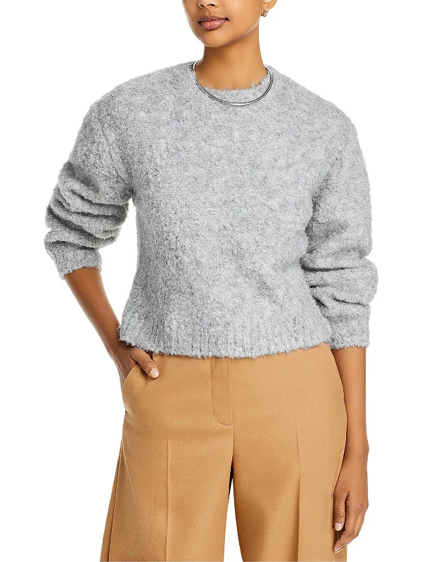Womens Wool Blend Ribbed Trim Crewneck Sweater Wool Fabric Cashmere Fabric Tweed Fabric Womens Wool Blend Ribbed Trim Crewneck Sweater Wool Fabric Cashmere Fabric Tweed Fabric