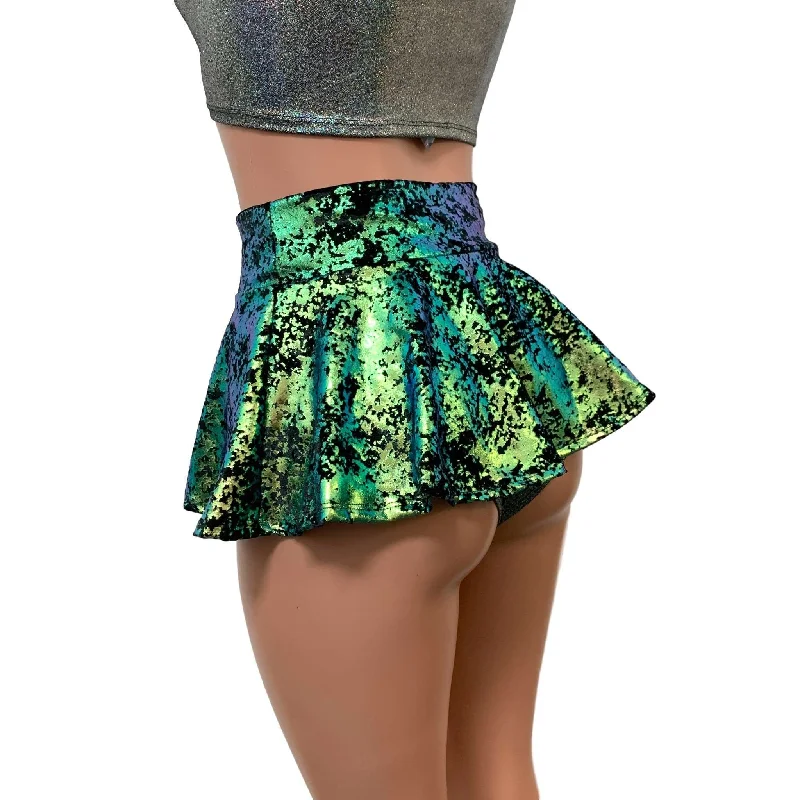 10" Mini Rave Skirt - Green on Black Gilded Velvet Skater Skirt