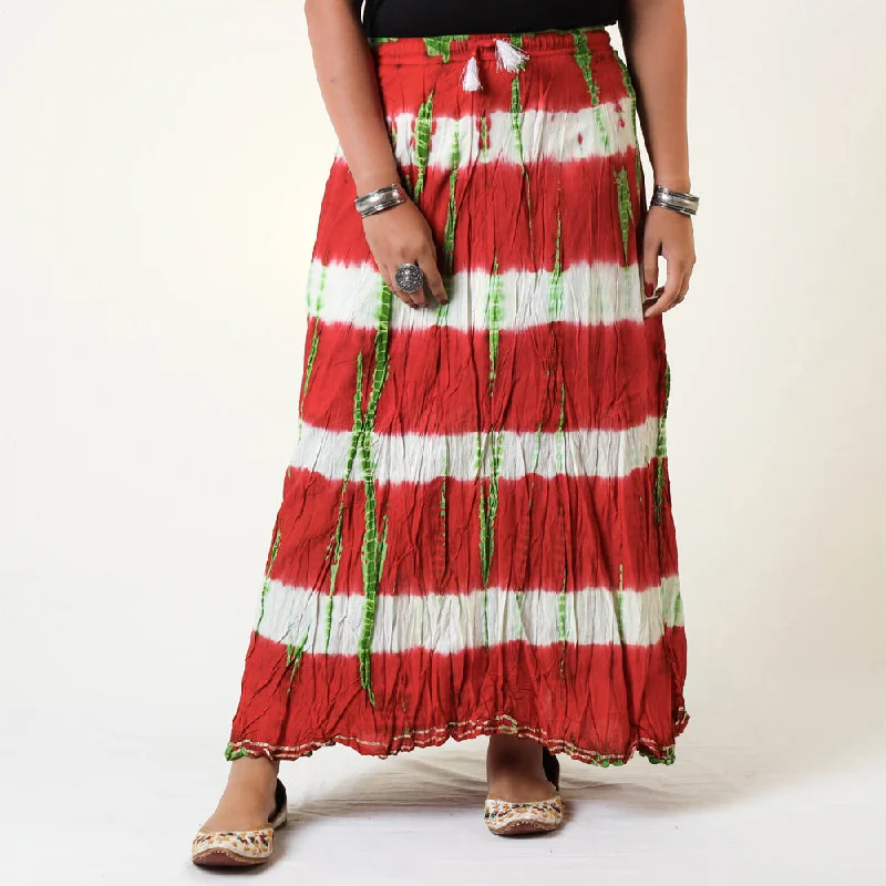 Red - Shibori Tie-Dye Cotton Long Skirt