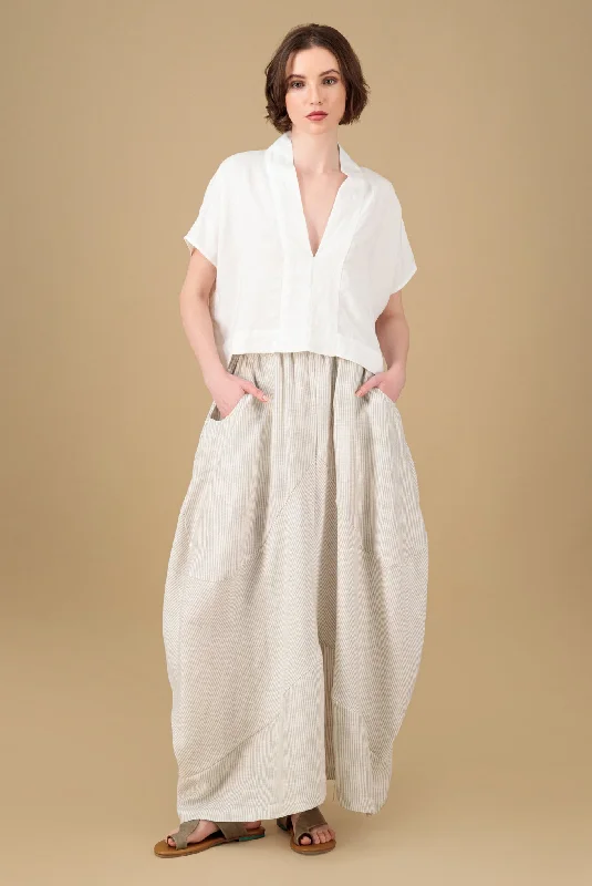 Amarina Linen Skirt Stripes Oatmeal