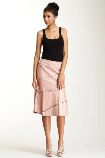 Antiqued Goat Leather Swirly Skirt - Blush Pink corduroy skirt textured