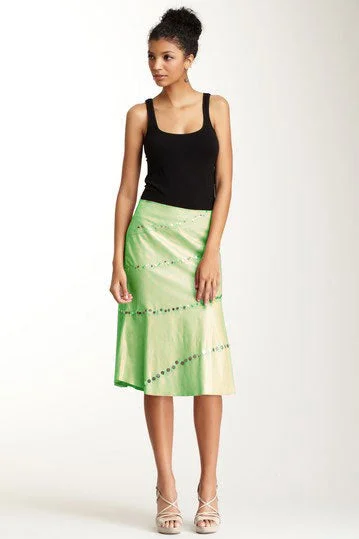 Antiqued Goat Leather Swirly Skirt - Mint boho skirt vibe