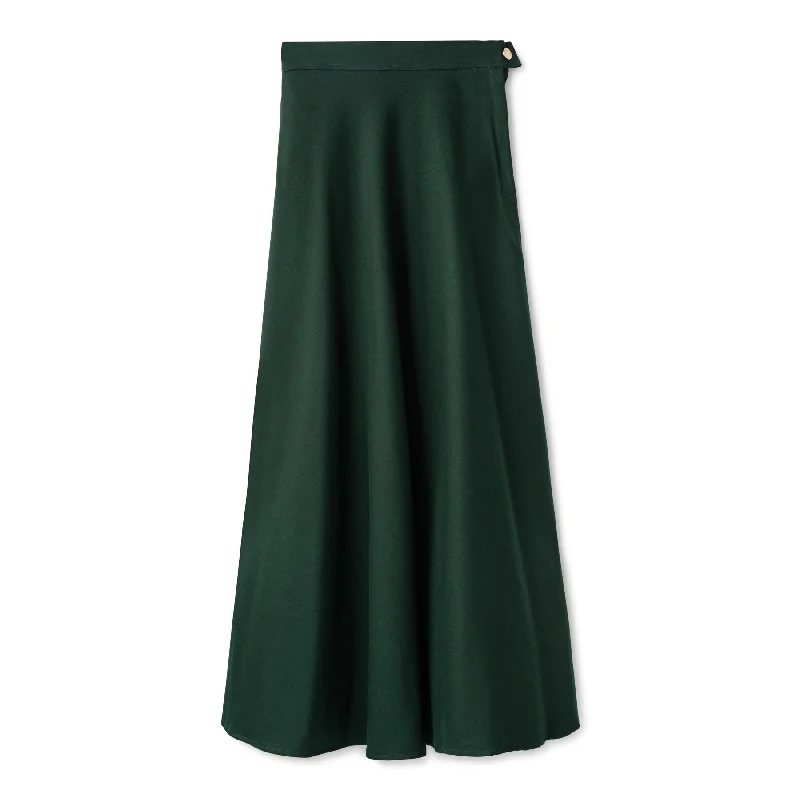 Basic Circle Skirt In: Hunter Green button skirt front