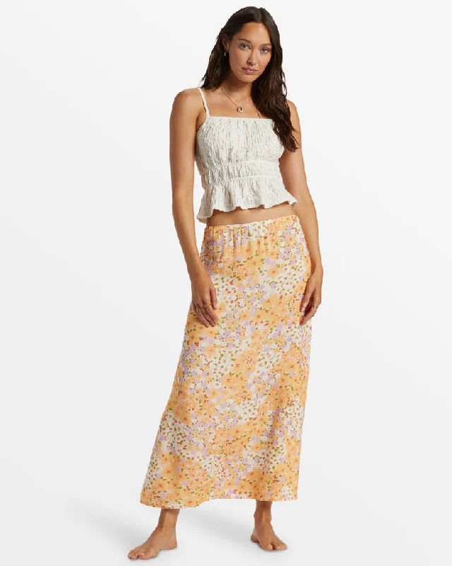 Billabong Midi Moment Skirt-Peach Whip velvet skirt glossy