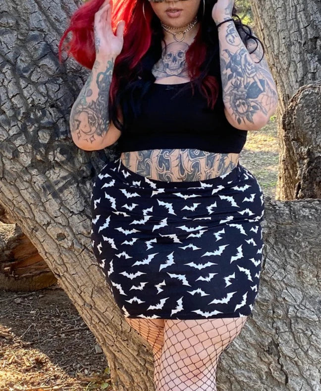 Black/White Luna Bats Midi Skirt summer skirt style