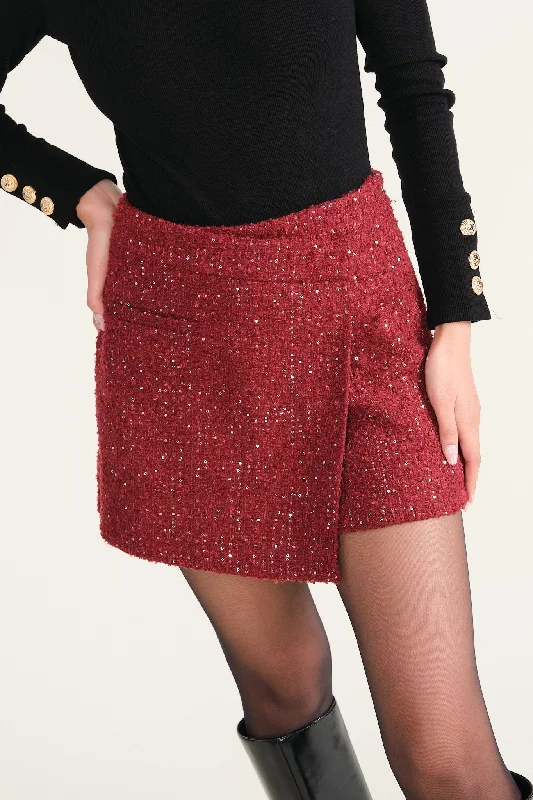Burgundy Simon Tweed Skort leather skirt modern