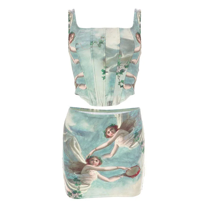 Celestial Cherub Corset Top & Skirt Set leather skirt sleek