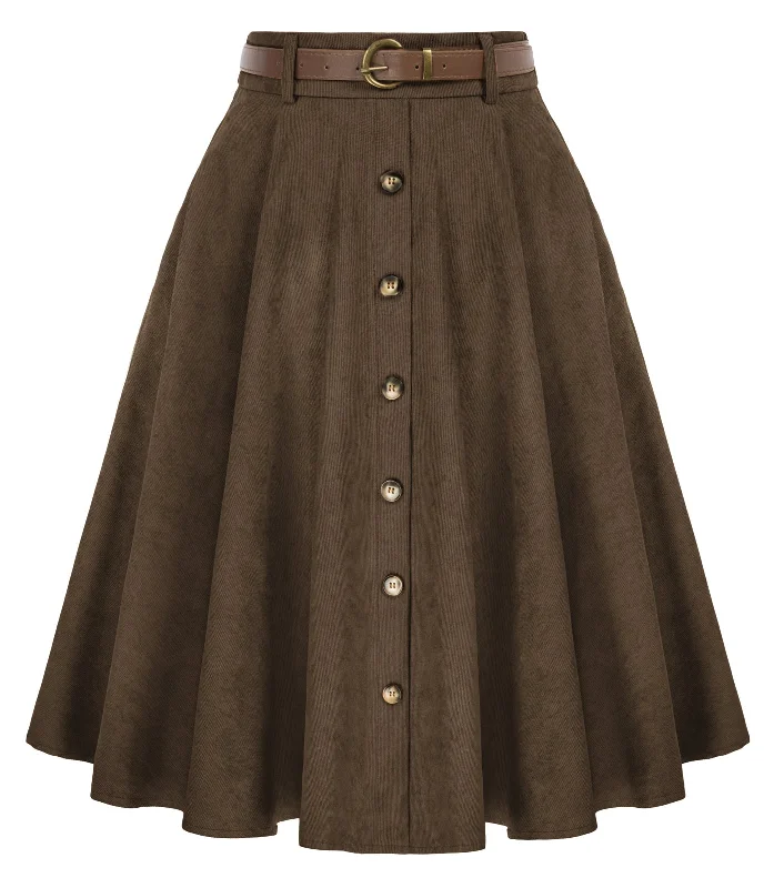 Corduroy Skirt with Belt Elastic High Waist Mid-Calf Swing Skirt boho skirt vibe