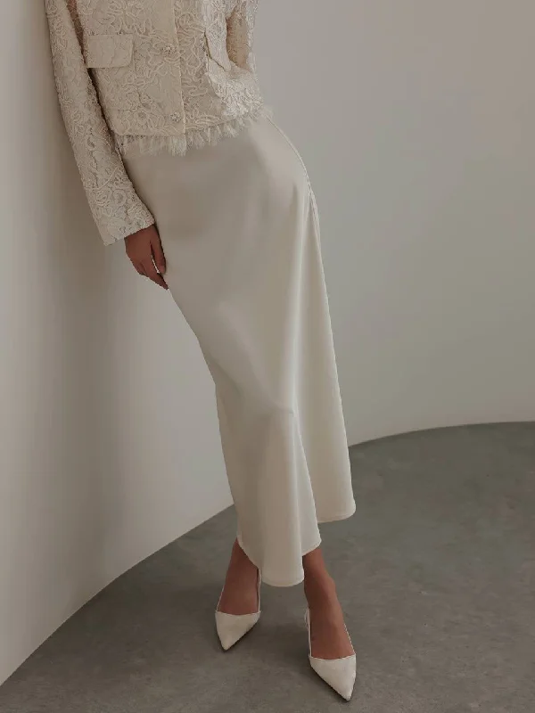 Cream Satin Midi Skirt asymmetrical skirt cut