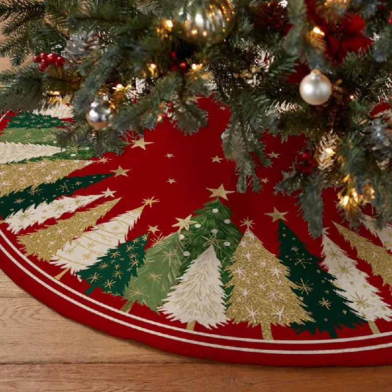 Crowned Beauty Christmas Tree Skirt Collar - Red & Green - 48 Inch ribbed skirt waist