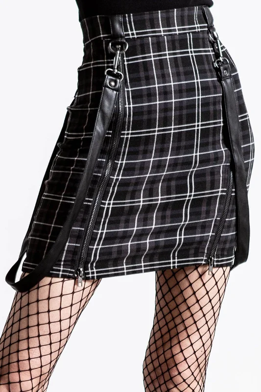 Daze Of Our Lives Mini Skirt Ash Gray Plaid lace skirt intricate