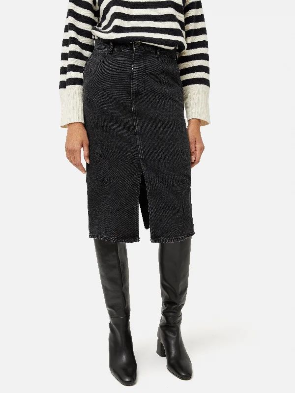 Denim Slit Midi Skirt | Washed Black lace skirt romantic