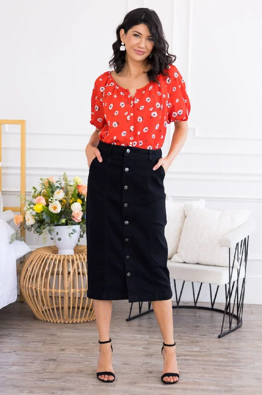 Midi Button Denim Skirt belted skirt waist