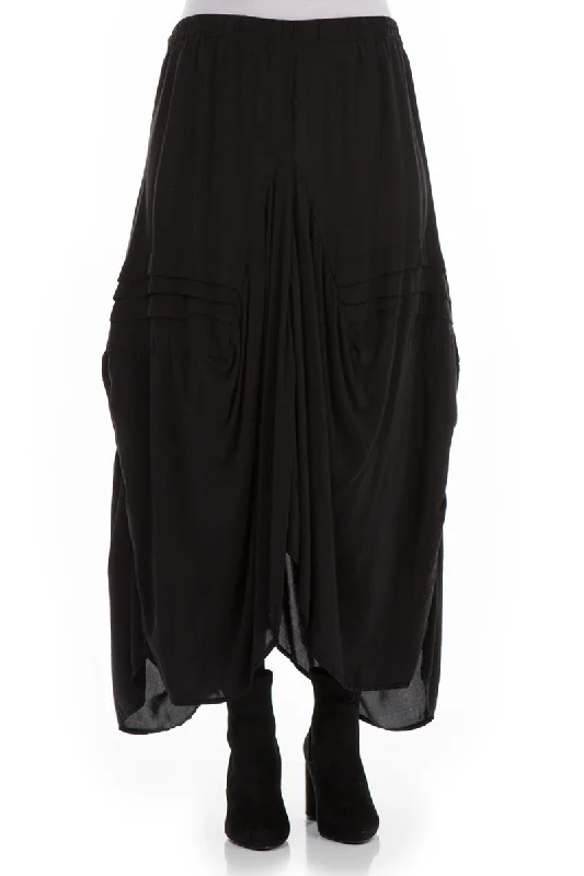 Draped Black Silk Bamboo Skirt chiffon skirt airy