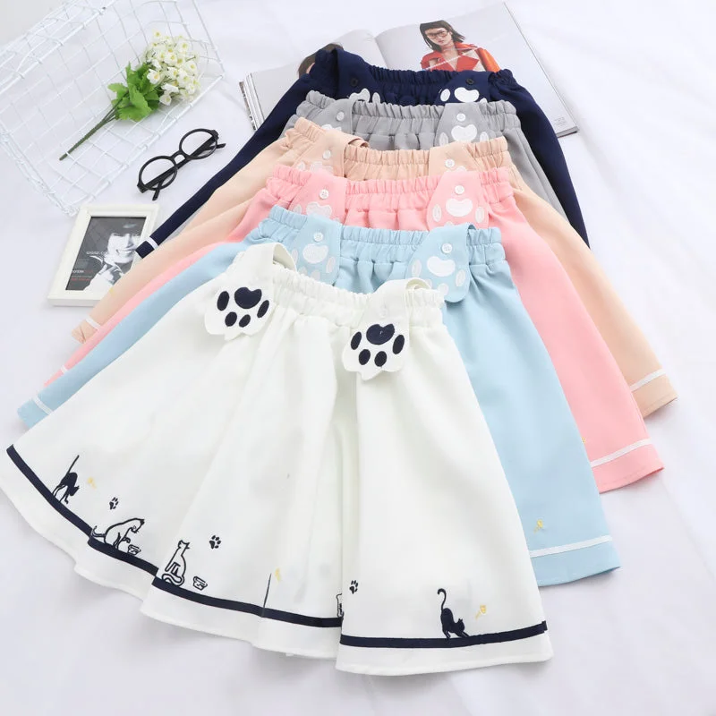 Embroidered cat strap skirt PL50411 denim skirt trendy
