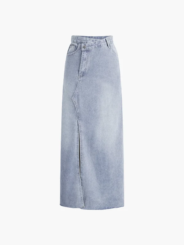 BerryBetty - Faded Denim Maxi Skirt chiffon skirt delicate