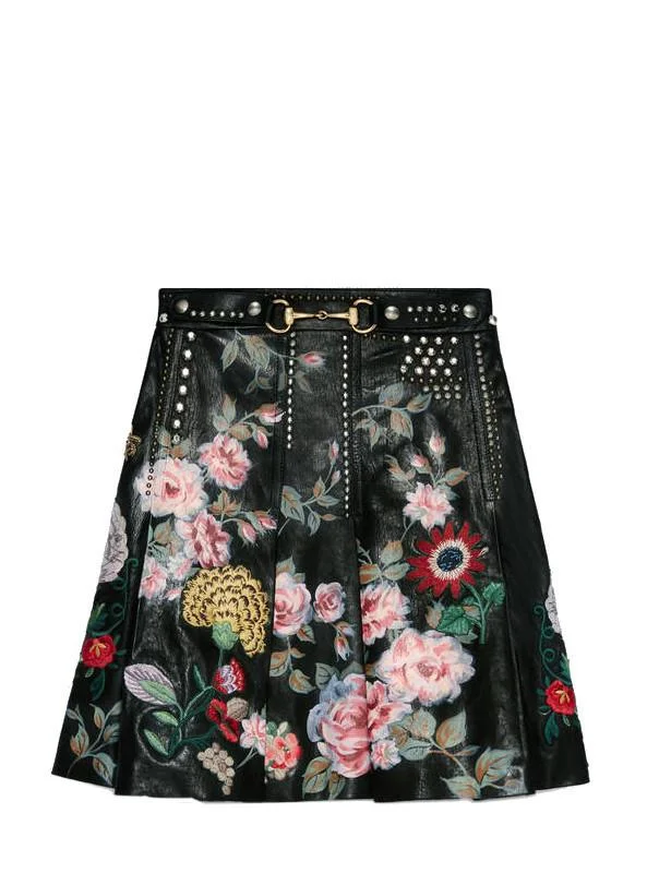 Gucci Hand-Painted Leather Skirt Size M NEW wool skirt thick