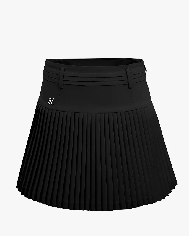 High-waisted Flare Pleated Skirt - Black tiered skirt playful
