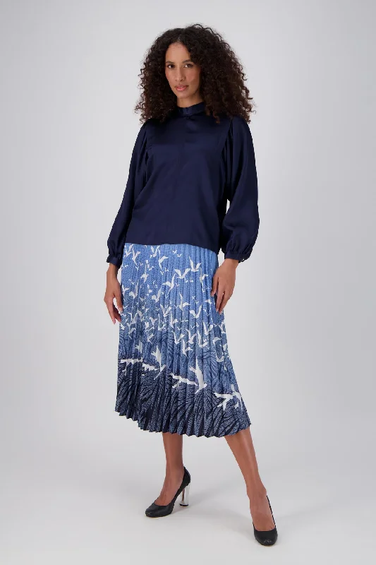 Homebound Pleated Skirt Blue velvet skirt luxury