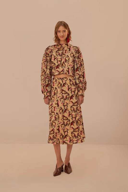 Cream Horses Guipure Midi Skirt corduroy skirt durable