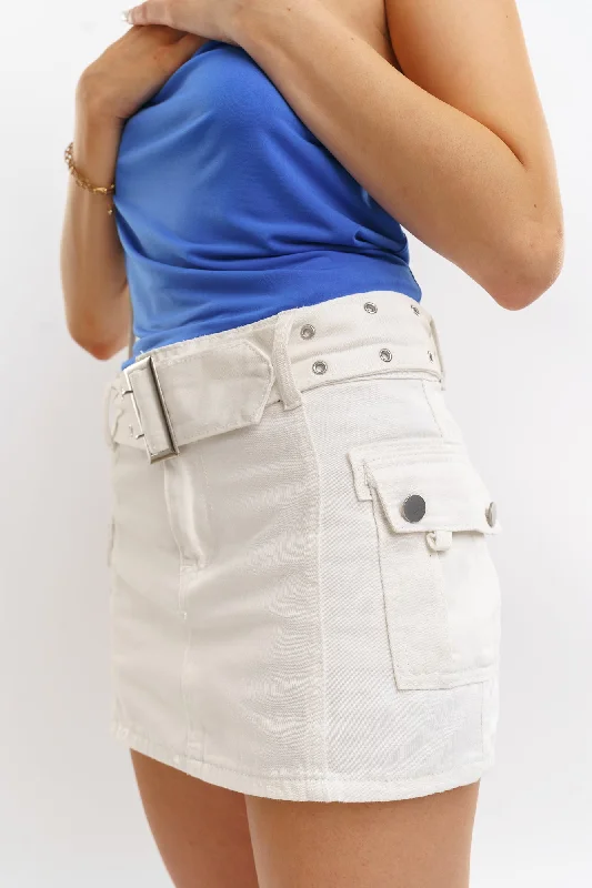 Ivory Belted Mini Skirt athletic skirt fit