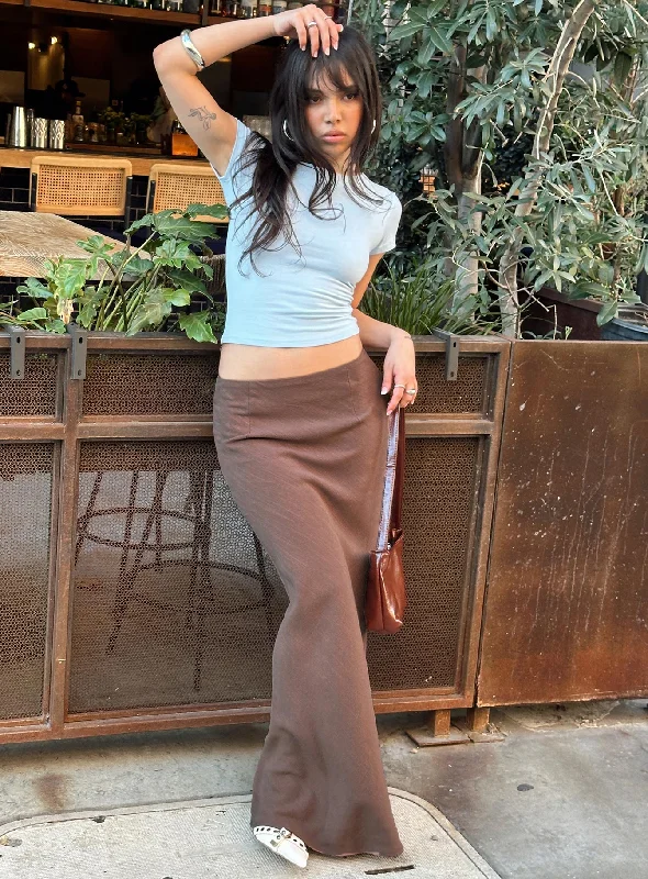 Jodie Maxi Skirt Brown ruffled skirt detail