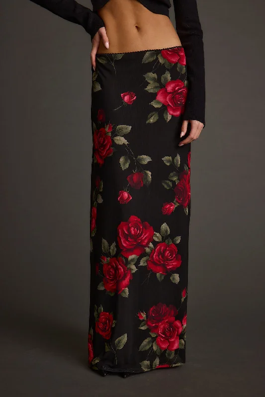 Julia Red Rose Mesh Maxi Skirt denim skirt stylish