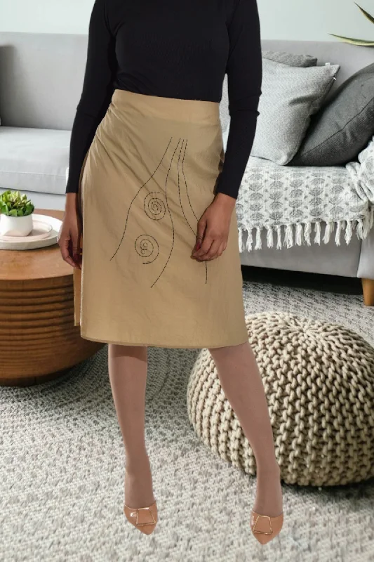 Ladies Beige Embroidered Skirt elastic waist skirt