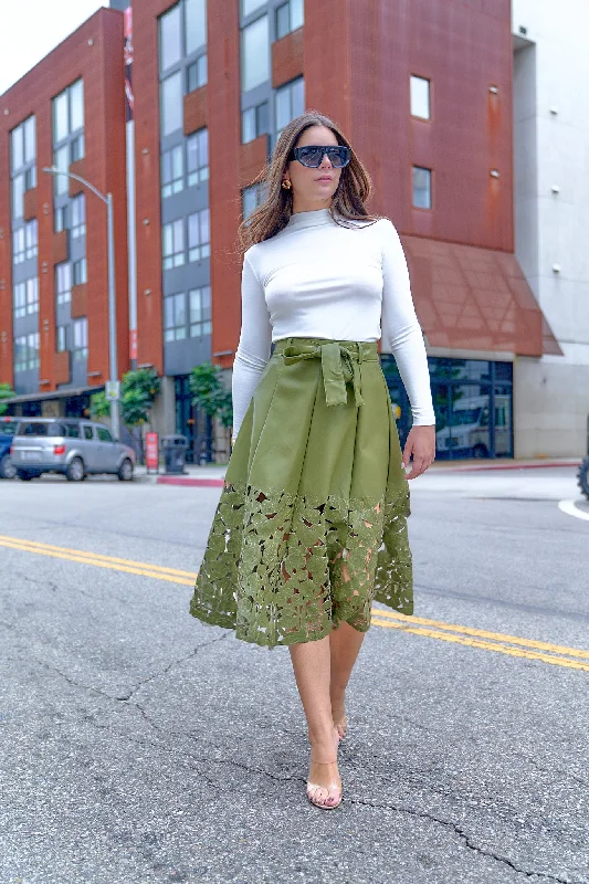 Laser Cut Leather Midi Skirt summer skirt style