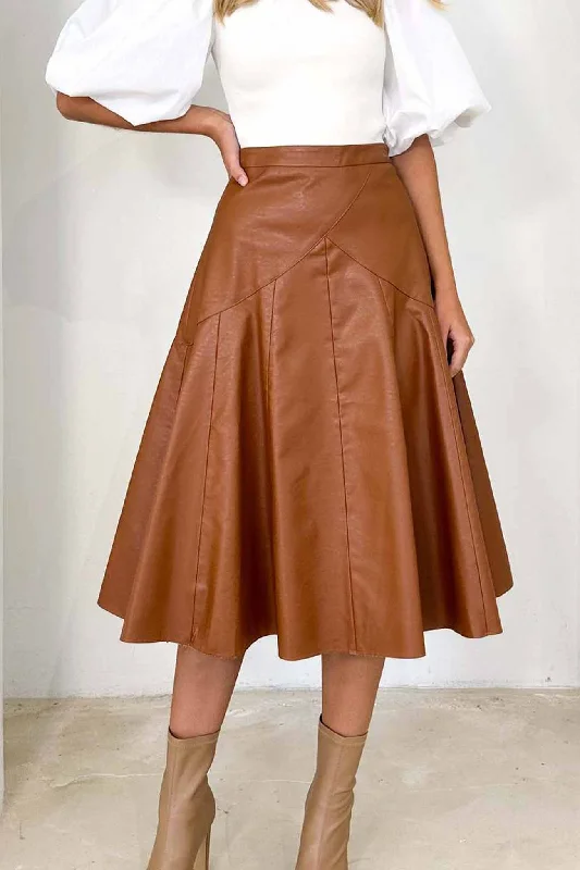 TastyHottie - Leather High Waist Pleated Midi Skirt vintage skirt charm